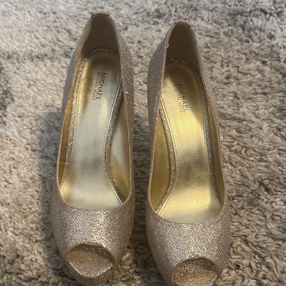 Michael Kors Shimmering Gold Peep Toe Heels